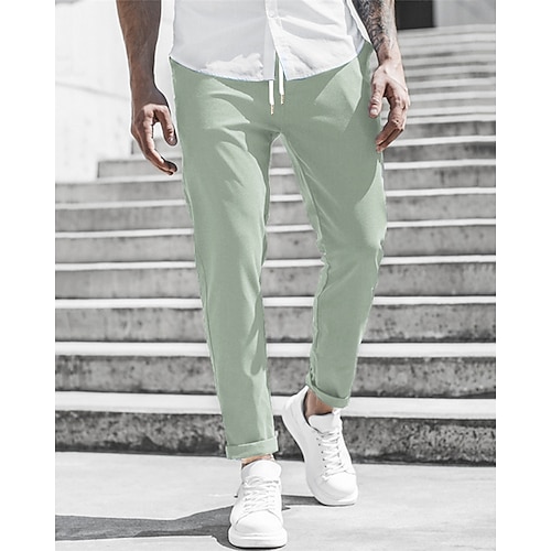 Herren Hose Hosen Chinesisch Chino Abgeschnittene Hose Freizeithose Knopf Tasche Glatt Komfort Formal Party Arbeit Modisch Klassicher Stil Armeegrün Schwarz Mikro-elastisch Image