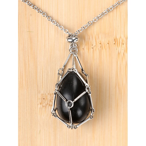 Halskette mit Anhänger aus Edelstahl mit grünem Aventurin – tropfenförmiger Edelstein, moderner und einfacher Stil, verstellbare Kette, perfekt für den Alltag, Ostern und besondere Anlässe Image