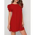 Damen Mini Kleid T-Shirt Kleid Tee Kleid Shift Kleid A Linie Kleid Einfarbig Puffärmel Kleid Freizeit Urlaub Alltag Reguläre Passform Grafik Kurzarm Rundhals Schwarz Rot Dunkelgrün Grün Sommer