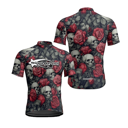 Herren Radtrikot Schädel Kurzarm Fahhrad T-Shirt Trikot mit 3 Gesäßtaschen Mountainbike MTB Schnelltrocknend Anatomisches Design Feuchtigkeitsableitend Atmungsaktiv Sport Schwarz Gelb Armeegrün Image