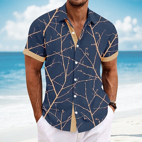 Herren Geometrisch Freizeithemd Knopfhemd Kurzarm Modisch lässig Urlaub Ferien Streetwear Sommer Frühling Umlegekragen 3D-Druck Hemden mit Kragen Dunkelblau Hellblau Grau Image