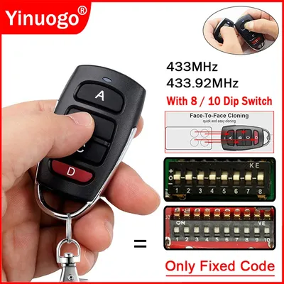 For 8 / 10 DIP Switch 433MHz Remote Control Duplicator Garage Door Opener 433.92MHz Fixed Code Clone