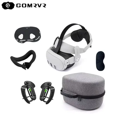 GOMRVR For Oculus Quest 3/Quest 3S Accessories Adjustable Head Strap Carrying Case Silicone