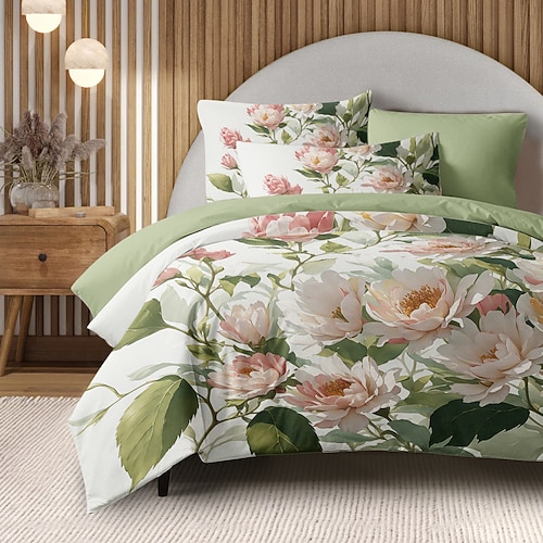 Blumen Bettbezug Vollgröße Bettwäsche Set Bettsets Steppdecke Weicher Leichter Komforter Bezug mit 2 Kissenbezügen für Sommer Frühling Image