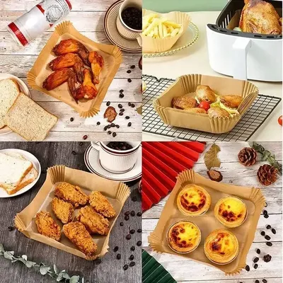 50pcs/set Air Fryer Disposable Paper Parchment Wood Pulp Steamer Cheesecake Air Fryer Accessories