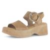 Sandalette GABOR, Damen, Gr. 41, braun (hellbraun), Ziegenveloursleder, unifarben, modisch, Schuhe, Sommerschuh, Riemchensandale mit Plateau in Holzoptik