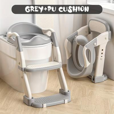 TEMU 3-in-1 Multifunctional Toilet Training Seat, Foldable Step Stool Potty Trainer, Gray Plastic, Toilet Training, Potty Ring Image
