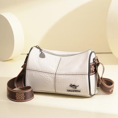 TEMU Women's Genuine Leather Crossbody Bag, 2024 Casual Shoulder Purse, Fashionable Leather Pillow Bag With Zipper Closure, Polyester Lined, Solid Color Options - Beige/khaki/black/green Image