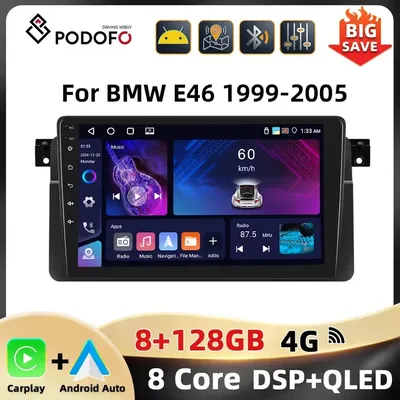 Podofo Carplay Android Auto Car Radio For BMW E46 1999-2005 Multimedia Player 8+128G 4G WIFI AI Voice Mirror Link RDS Car Stereo