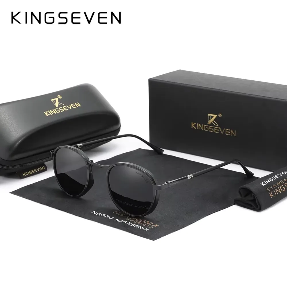 KINGSEVEN Design Vintage Runde Rahmen Sonnenbrille Für Männer Polarisierte UV400 Frauen Kausalen Fahren Gläser Brillen Oculos De Sol Image