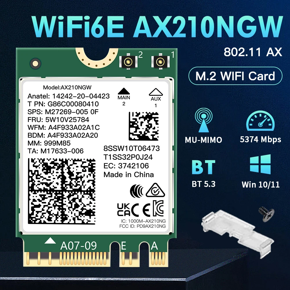 WiFi 6E AX210 Drahtlose Karte Bluetooth 5,3 Tri Band 2,4G/5Ghz/6G Desktop Kit Antenne für Intel AX210NGW M.2 NGFF Wlan WiFi Karte Image