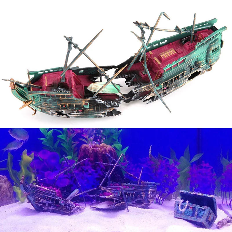 Künstliche Aquarium Ornament Luft aerobe Gerät Dekor Split Schiffs wrack Segelboot versenkt Schiff Aquarium Aquarium Dekoration Image