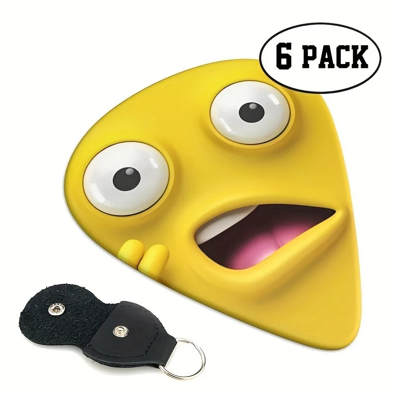 6-teilige Original-Gitarrenplektren mit Sound, doppelseitig bedruckt, Fingerschrapnell für Ukulele-Gitarre, Schlüsselanhänger-Holster, Geschenk für Musikliebhaber Image