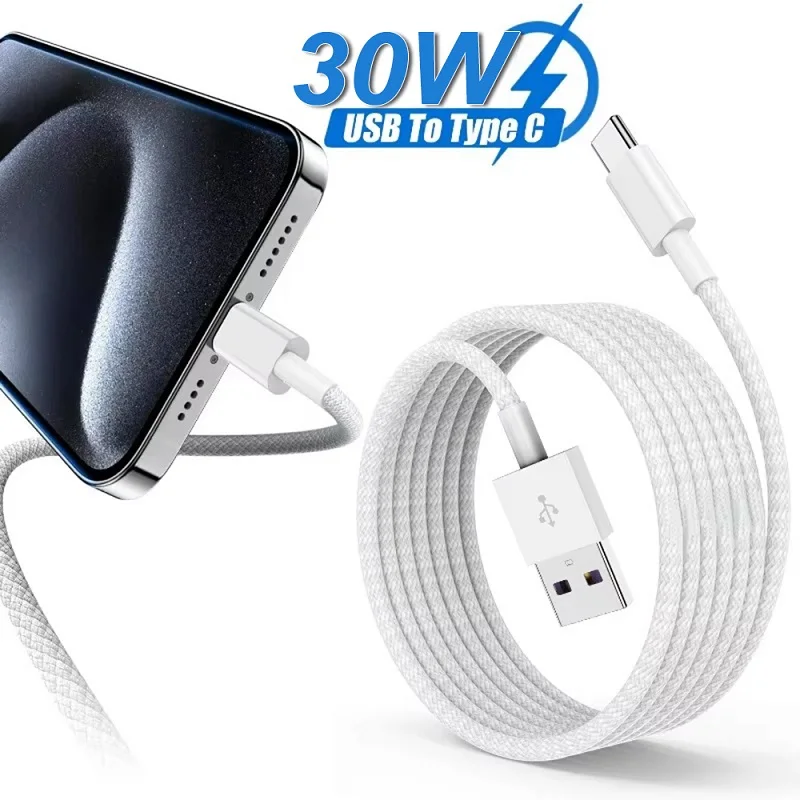 USB A auf Typ C Schnellladung 30 W Handy-Datumskabel für iPhone 15 16 Samsung Huawei Typ C Android geflochtenes Ladekabel Image