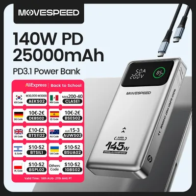 MOVESPEED M25Pro 140 W Power Bank 25000 mAh Typ C Schnellladung Tragbarer externer Akku 100 W PowerBank für iPhone MacBook Laptop Image