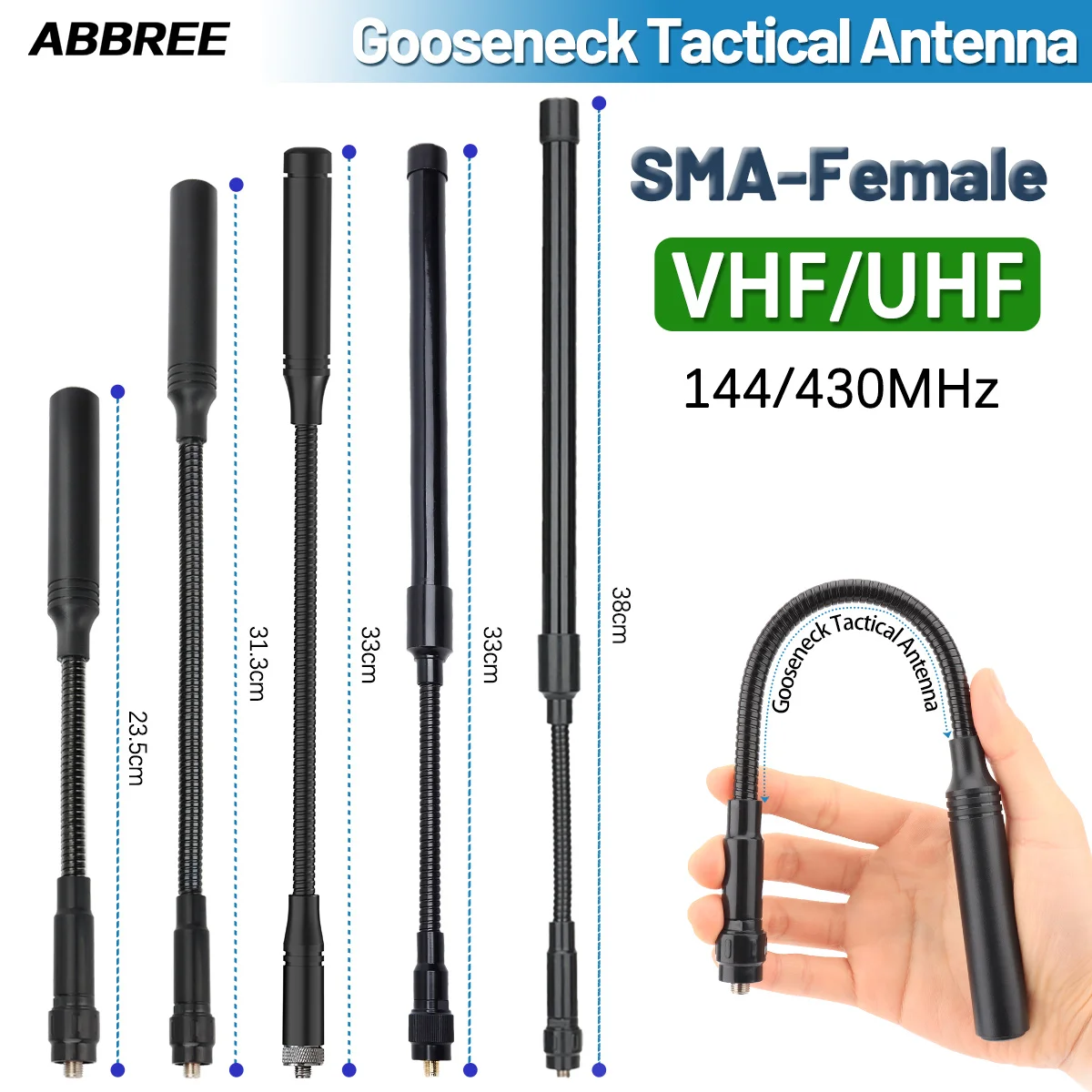 ABBREE Schwanenhals Taktische Antenne AR-168 VHF UHF SMA-Buchse für BAOFENG UV-5R 5RH 13 17 21 PRO QUANSHEGN UV K5 (8) Plus Image