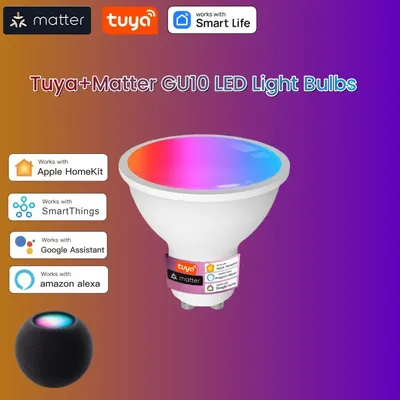 Tuya Matter GU10 LED WiFi Smart Glühbirnen Farbwechsel 3000K-6000K CW & RGB Dimmbare Fernbedienung Funktioniert mit Apple Homekit