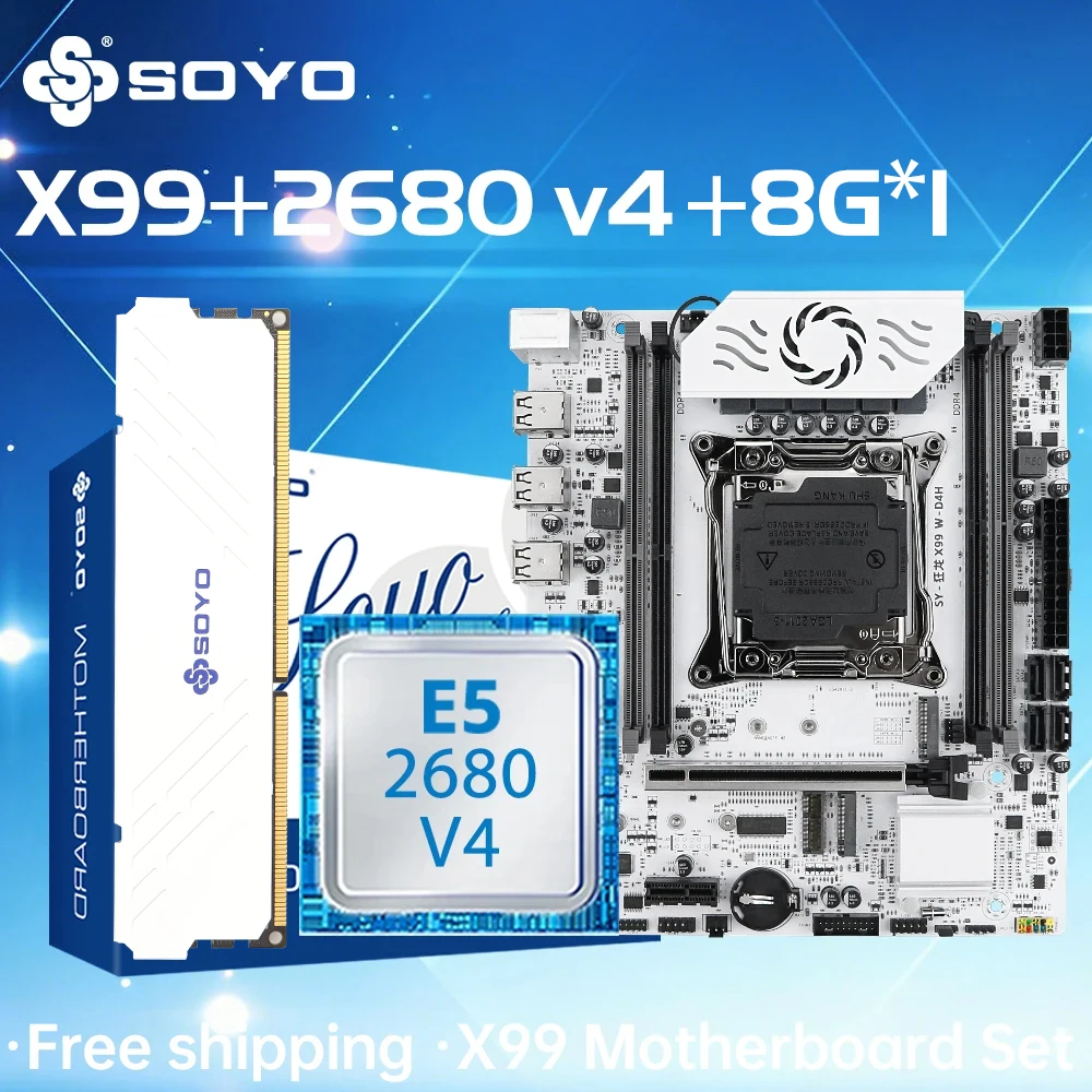 SOYO X99 Gaming-Motherboard-Set mit Intel Xeon E5 2680 V4 CPU & DDR4 8G*1 2133MHz Dual-Channel ECC RAM M.2 NVME für Desktop-PC