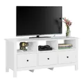 Getone Meuble TV Blanc, TV Banc, Meuble Tele 3 Tiroirs, Support Télé, Rangement Consoles de Jeux pour Salon, Chambre 108x40x50cm