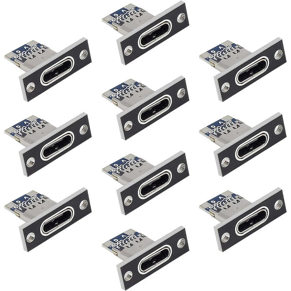 10 pz Tipo-C USB Jack 3.1 Tipo-C 2/4 Pin Femmina Connettore Martinetti Porta di Ricarica USB 3.1 Tipo C Presa con Piastra di Fissaggio
