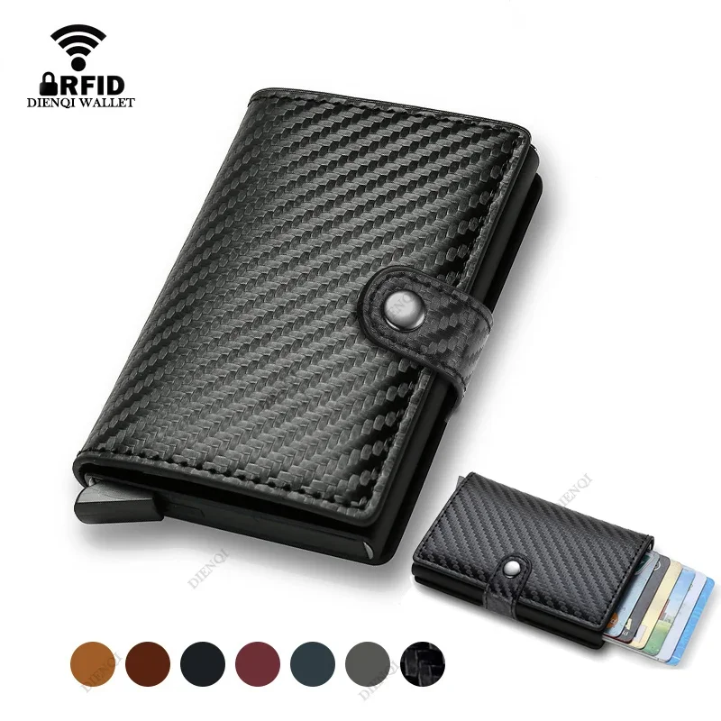 Porta carte di credito antifurto Portafogli da uomo Porta carte di credito di lusso con blocco in fibra di carbonio Rfid Porta carte di credito in alluminio Portafoglio sottile per uomo