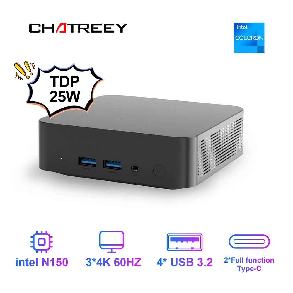 Chatreey T9 Mini PC Intel Alder Lake N100/N150 wifi5 Windows 11 ordinateur de poche Ultra petit double SSD fonction complète type-c 4K