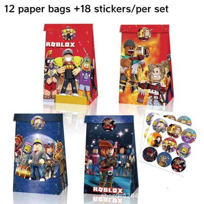 12/60PCS Hot Roblox Game Birthday Party Decor Boy Paper Gift Bag Candy Box Baby Shower For Kids