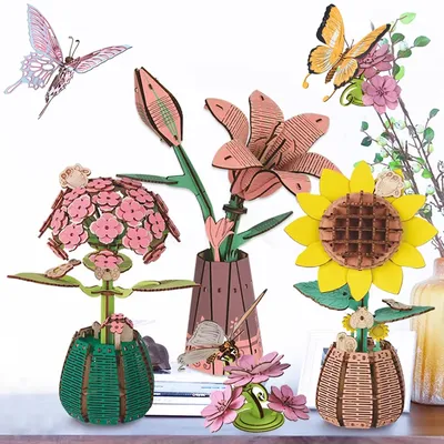 3D Wooden Puzzle Flowers Bouquet Wooden Bloom Craft Model Kits Eternal Flowers Sunflower Romantic