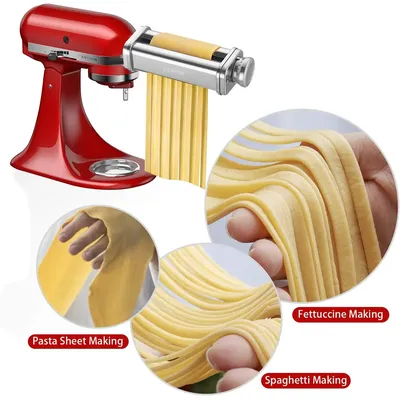 Pasta Attachment for KitchenAid Mixer, Pasta Sheet Roller, Spaghetti Fettuccine Cutter,Stainless