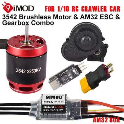 9IMOD RC Brushless Combo AM32 80A ESC 3542 1850KV/2250KV Brushless Motor Gearbox for Axial SCX10 RC