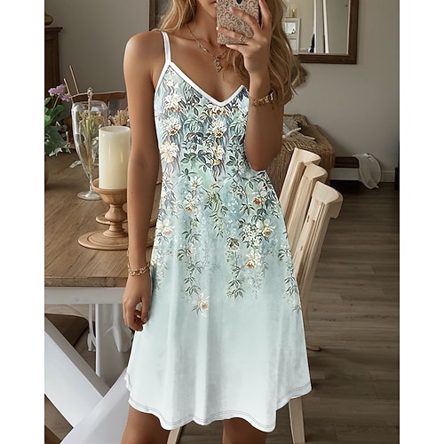 Abito Mini da Donna Abito Casual Abito Petite Abito Estivo Abito Estivo Vacanza Casual Vacanza Quotidiano Festività Fit Regolare Grafica Floreale Senza Maniche V Neck Verde Estate