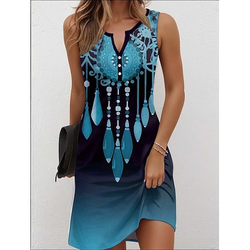 Abito Mini da Donna Abito Casual Abito Petite Abito Estivo Abito Estivo Vintage Casual Vacanza Quotidiano Festività Fit Regolare Grafica Floreale Bohemien Senza Maniche V Neck Rosso Blu Viola Verde