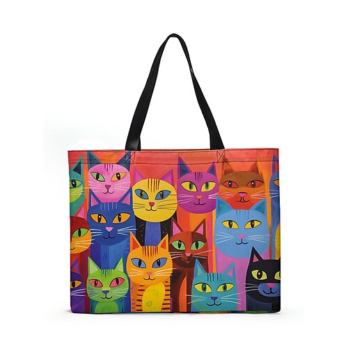 Borsa tote da donna con stampa di gatti carini - tasca interna con cerniera antifurto, borsa tote in tela di grande capacità, alla moda e divertente, ideale per lo shopping, il lavoro e le uscite informali