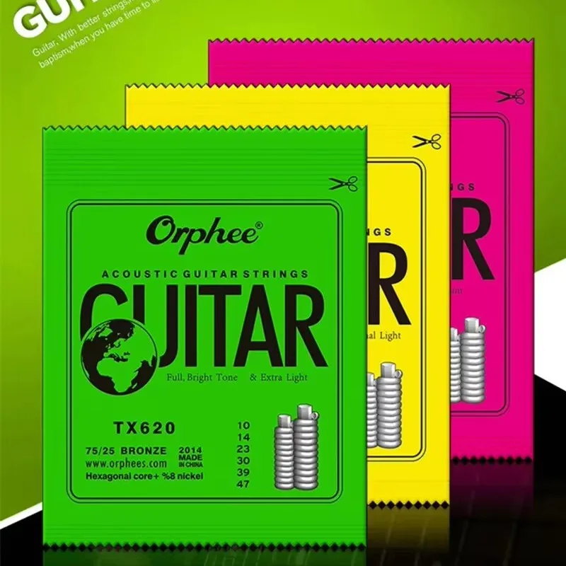 Orphee TX620 630 Acoustic Guitar Strings Hexagonal Core+8% Nickel Bronze Bright Tone Extra Light Musical Instrument Accessories