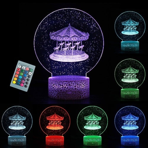 3d lampada ottica illusione luce notturna giostra luce d'atmosfera 16 colori che cambiano acrilico luce notturna a led cavi usb decorazione della scrivania della camera da letto lampade per bambini