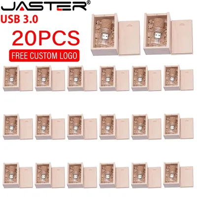 20 PCS/LOT Glass Drift Bottle USB 3.0 Flash Drives 128GB Free Custom Logo Memory Stick 64GB Gift Box