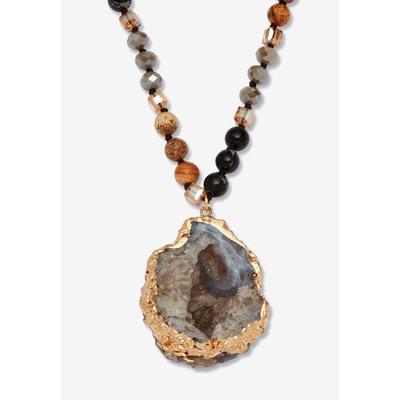 Women's Genuine Brown Agate And Multi-Color Jasper Goldtone Drop Necklace, 32 Inches by Roamans in Brown
