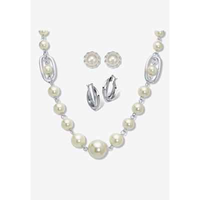Women's Silvertone Simulated Pearl Silvertone Graduated Jewelry Set, 18 Inches by Roamans in Frosted Plum