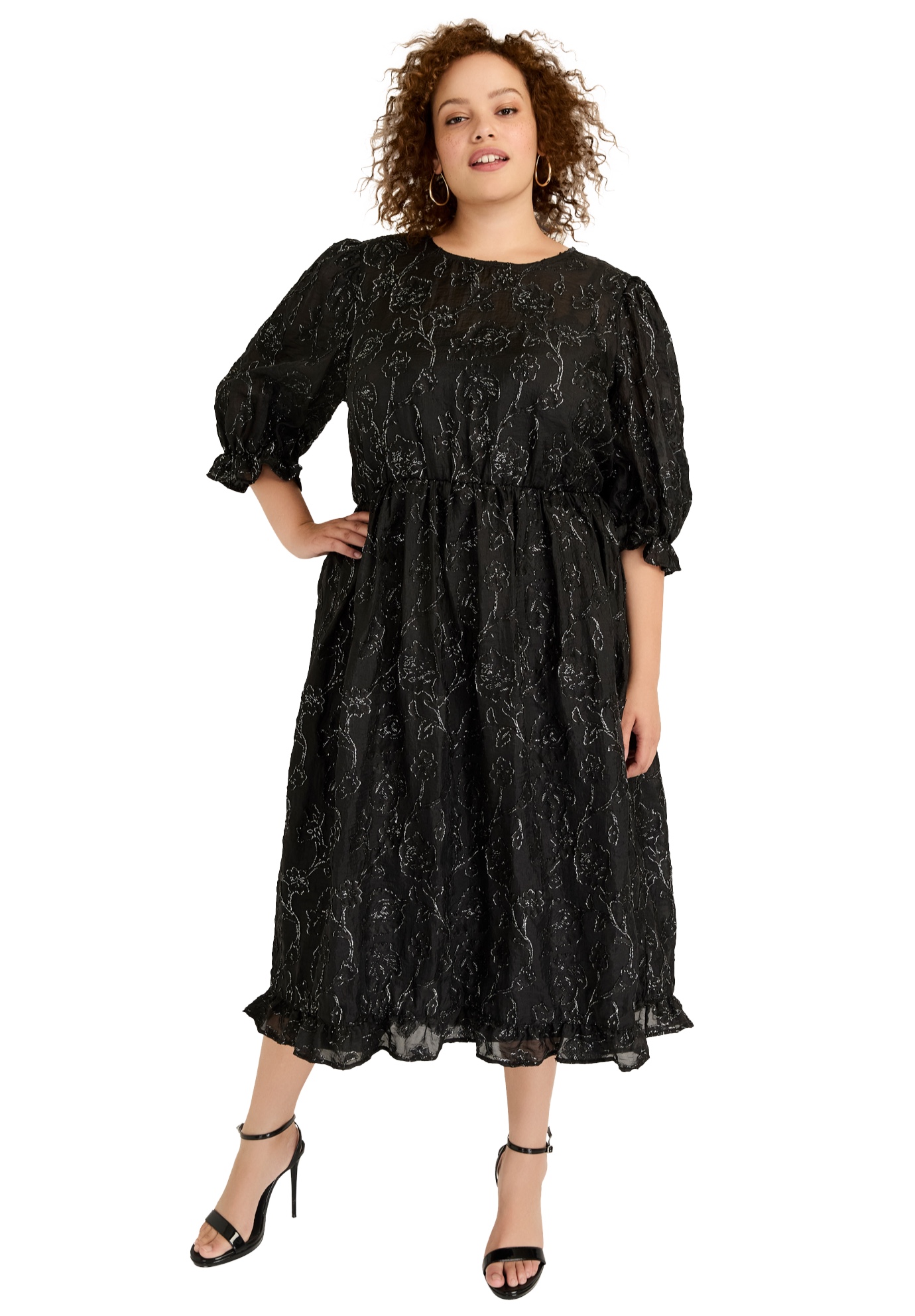 Plus Size Women's Metallic Jacquard Dress by June & Vie in Black Onyx (Size 26/28)