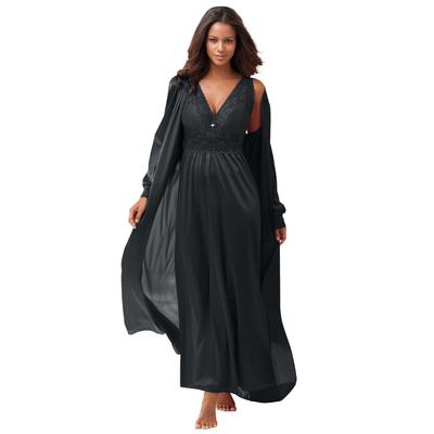 Plus Size Women's Amoureuse Peignoir 2-Piece Tricot Lounger by Amoureuse in Black (Size 4X)