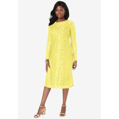 Plus Size Women's Stretch Lace Shift Dress by Jessica London in Bright Lemon (Size 28)