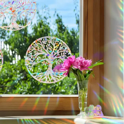 Regenbogenreflektierender Aufkleber aus PVC, wasserdicht und wetterbeständig, runde Form, Regenbogen-Sonnenfänger, Fensteraufkleber, Heimdekoration Image
