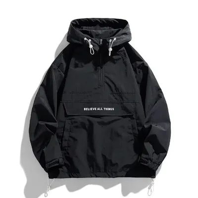 Hooded Pullover Jacket Men's Casual Windbreaker Jacket with Multiple Pockets Outdoor Sports Jacket Half Zip Hooded Hard Shell