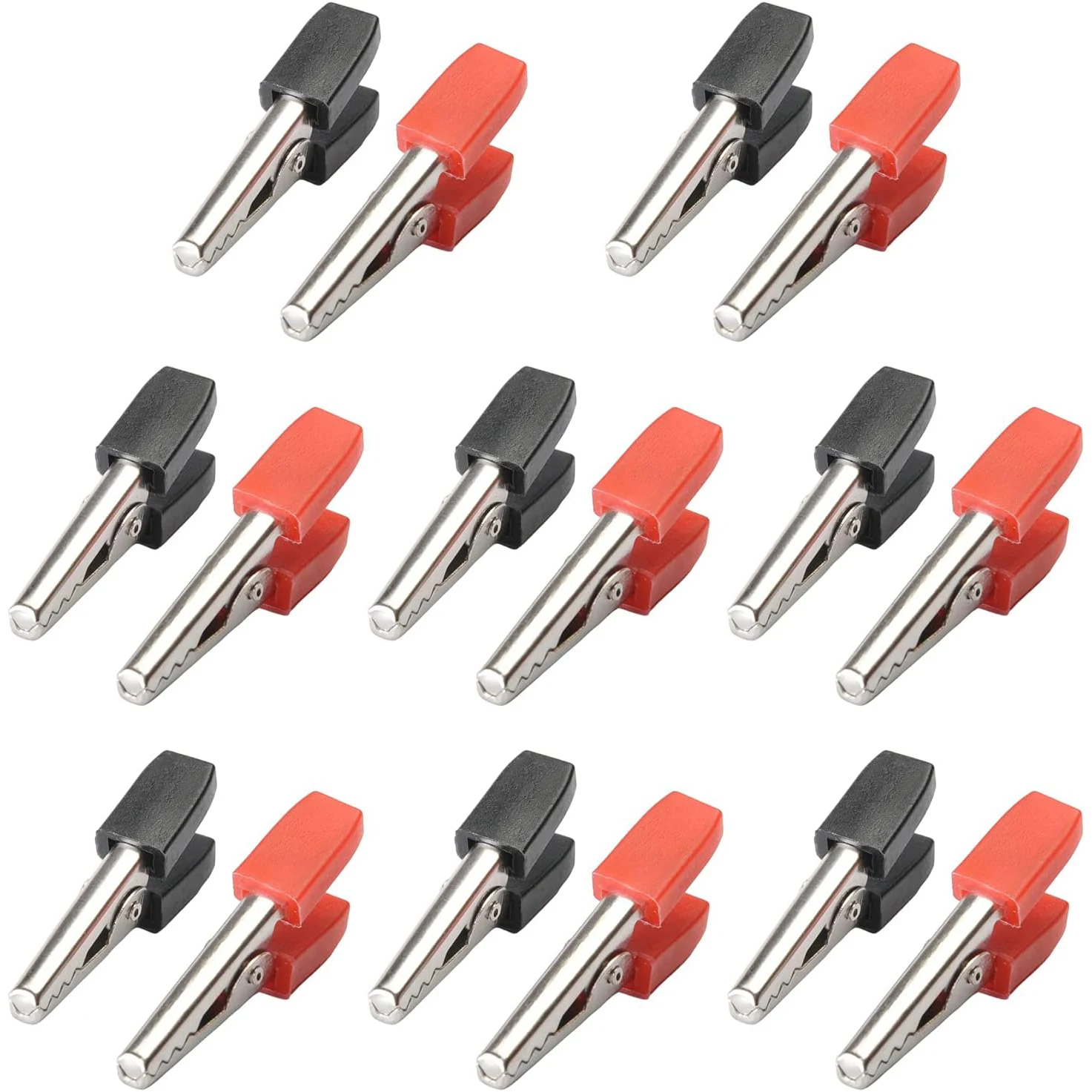 20 Stück 30/50 mm Kunststoffgriff Prüfspitze Metall Krokodilklemmen Krokodil Elektrische Prüfklemmen mit Isolierhülsen Rot Schwarz Image