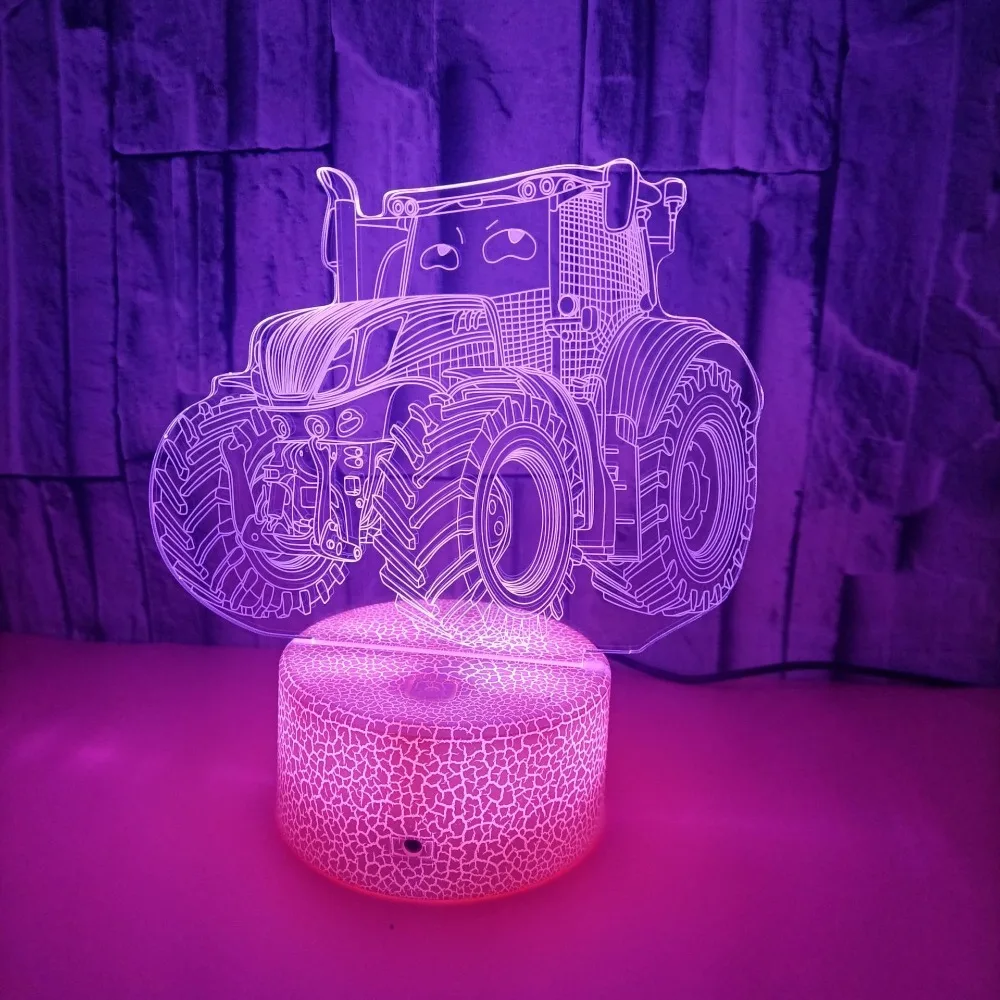 Nachtlicht Traktor Nachtlicht führte 3D Illusion Lampe 7 Farbwechsel Acryl Nachttisch lampe für Kinderzimmer Dekor Geschenk für Jungen Mädchen
