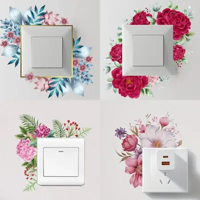 1pc Blume Schalter Aufkleber Dekorative Wand Aufkleber Wasserdichte Vinyl Tapete für Wohnzimmer Badezimmer Schlafzimmer Dekoration Image