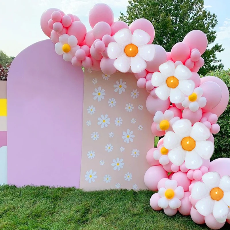 1Set Rosa Weiß Ballon Girlande Bogen kit Daisy Aluminium Form Ballon Mädchen Prinzessin Geburtstag Party Hochzeit Dekoration Baby Dusche