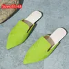 Woomen Sommer einfache halbe Hausschuhe Flock Stoff Schuhe outoddor bequem ohne Absätze Slides spitze Zehen plus Größen 33-48 28cm grün