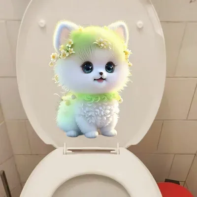 Pommersche Toilettenaufkleber für Waschraum, Toilettendeckel, Rückenlehne, Tierhund, Dekoration, Toilettenzubehör, selbstklebende Vinyl-Aufkleber Image