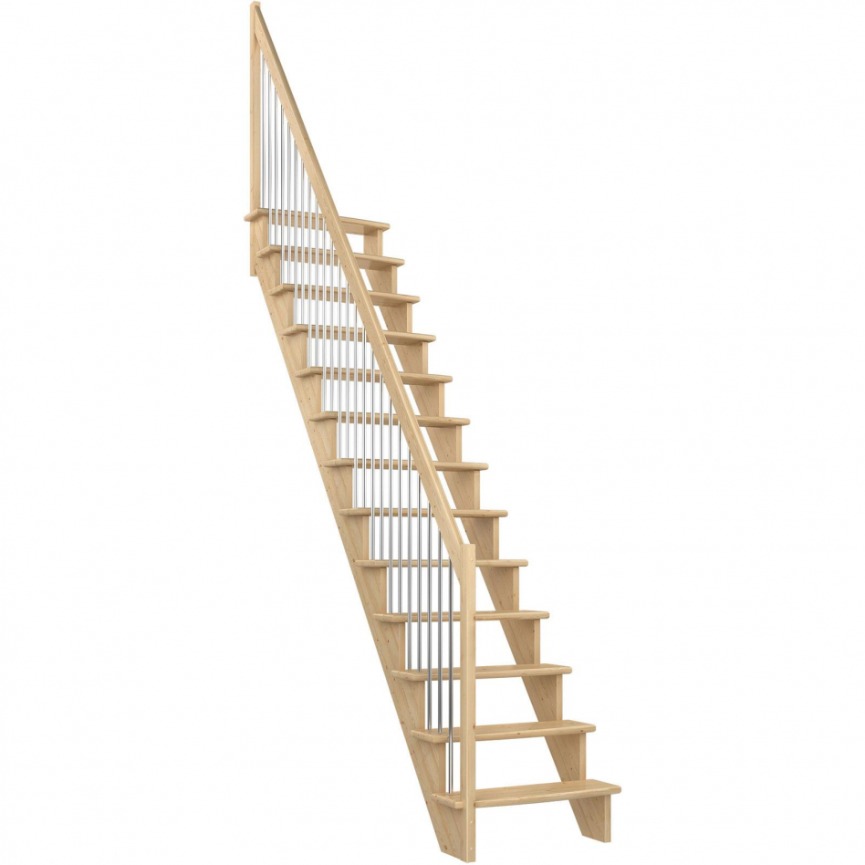 DOLLE Raumspartreppe Wangentreppe Lyon, 75 cm, Geradelaufend,Kiefer,Metallstäbe links,versiegelt Image